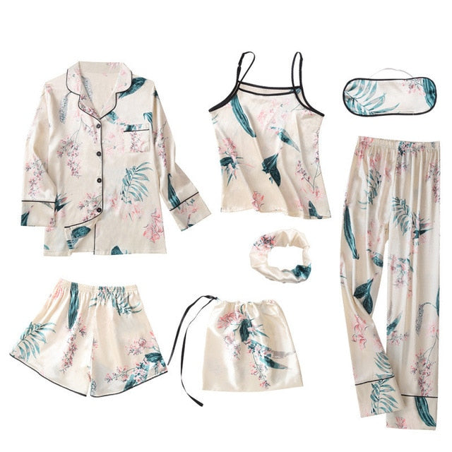 Youthful seven-Piece Satin Pyjamas Set