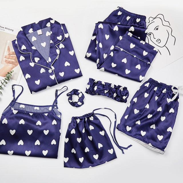 Youthful seven-Piece Satin Pyjamas Set