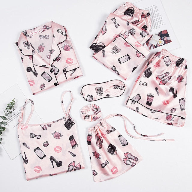 Youthful seven-Piece Satin Pyjamas Set