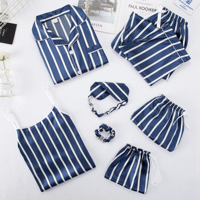 Youthful seven-Piece Satin Pyjamas Set