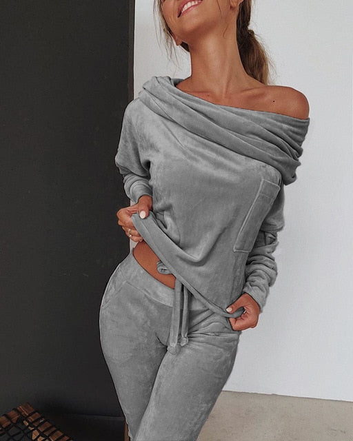 Two piece Set Tracksuit Velvet Lounge Suit