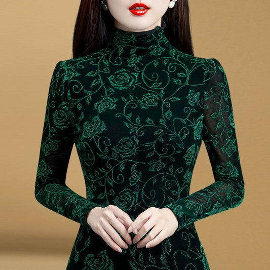 Turtleneck Flower print Long Sleeve Top