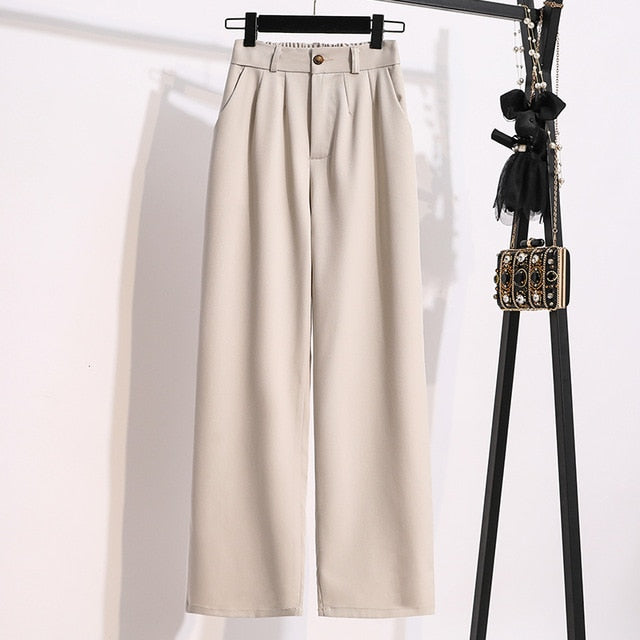 Wide-Legged High Waist Trousers apricot