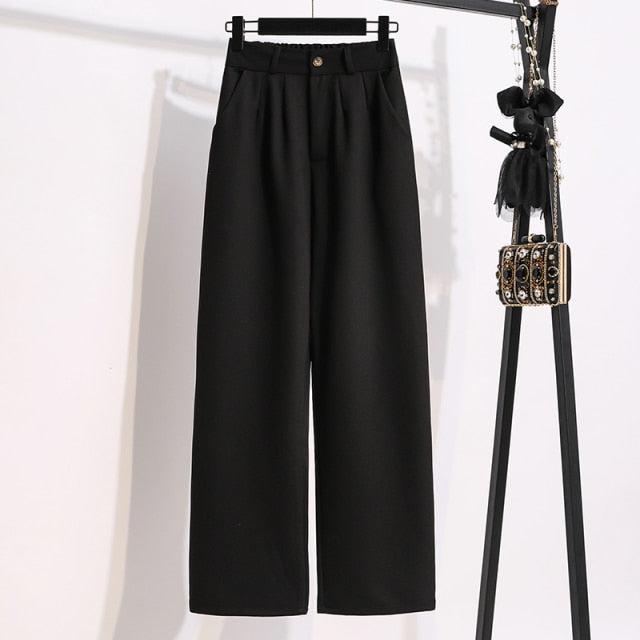 Wide-Legged High Waist Trousers Black