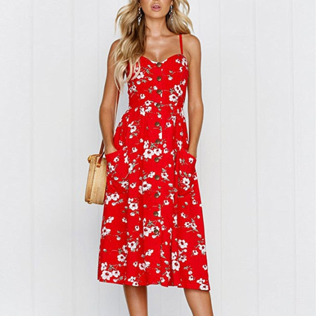 Sweetheart Spaghetti strap sundress 8023-Flower Red