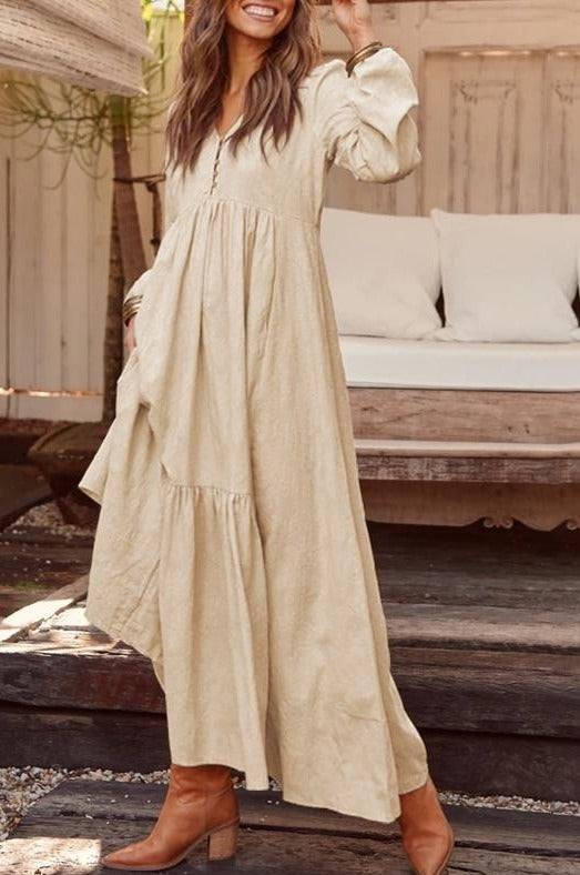 Lond sleeve ruffles Boho Maxi Dress