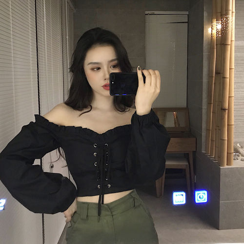 Black Off Shoulder Long Sleeve Top Default Title