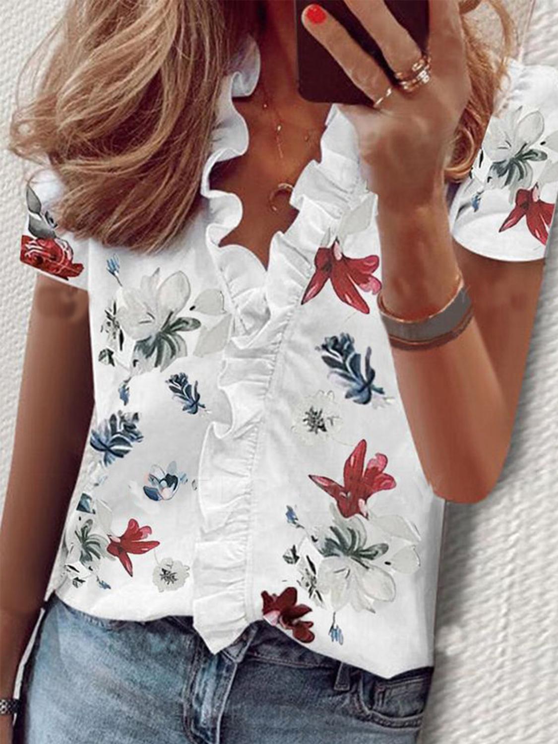 Ruffle detail short sleeve blouse
