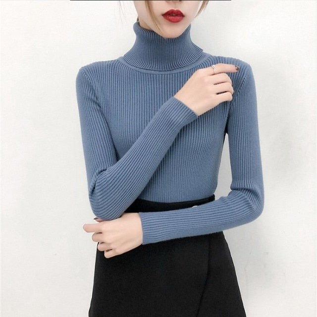 Knitted turtleneck Top blue