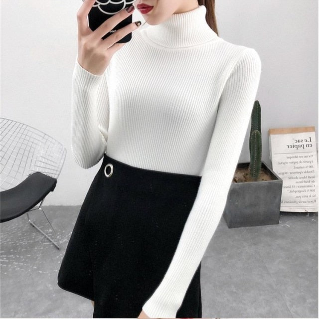 Knitted turtleneck Top white