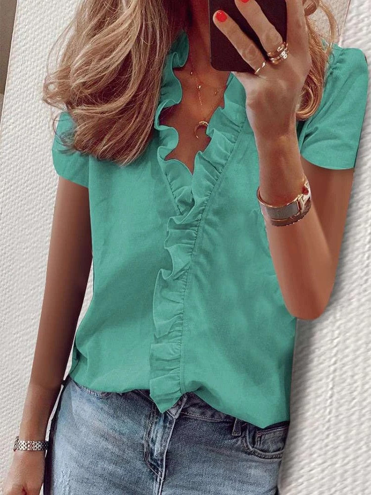 Ruffle detail short sleeve blouse