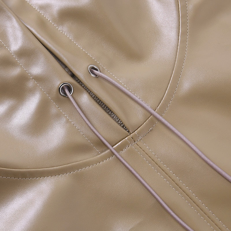 Faux Leather Hooded Sweatshirt