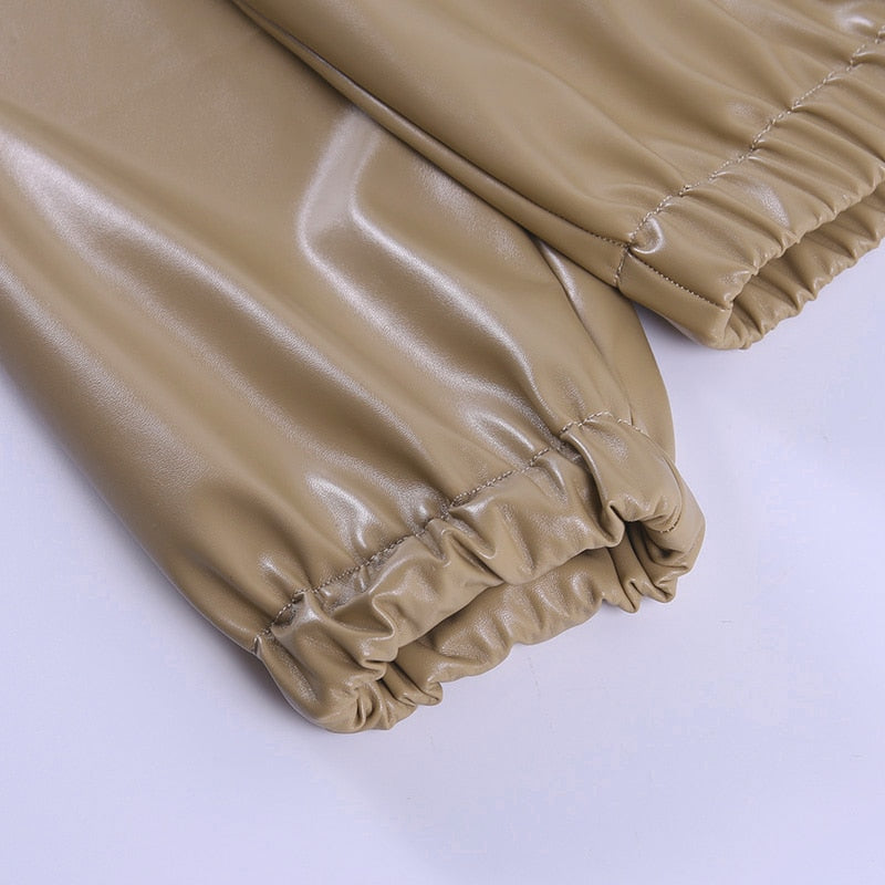 Faux Leather Hooded Sweatshirt