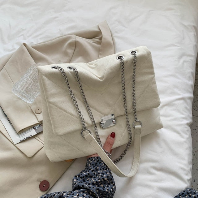 PU Leather Shoulder Handbag Denim Beige 36x25x9CM