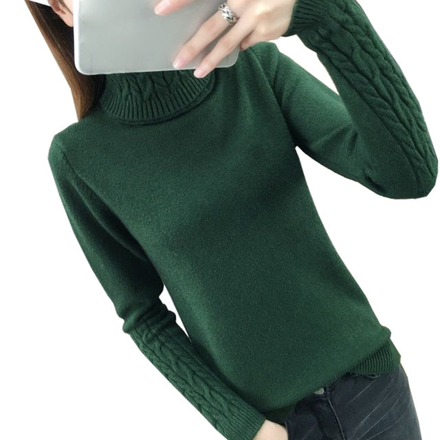 Turtleneck Winter Sweater for Women green