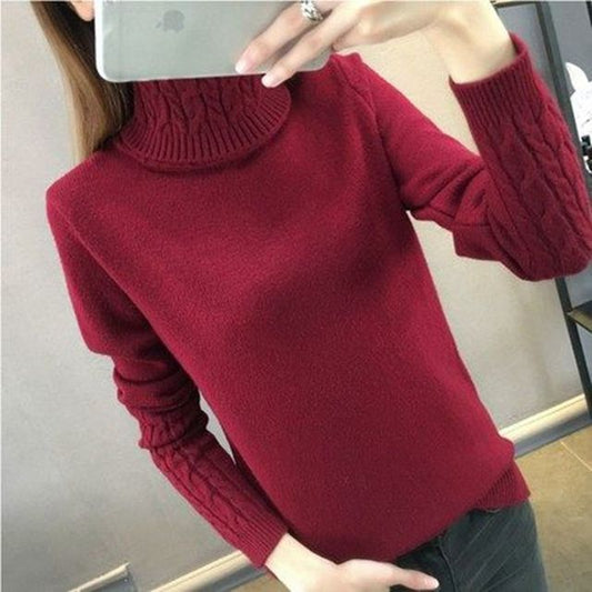 Turtleneck Winter Sweater for Women Burgundy
