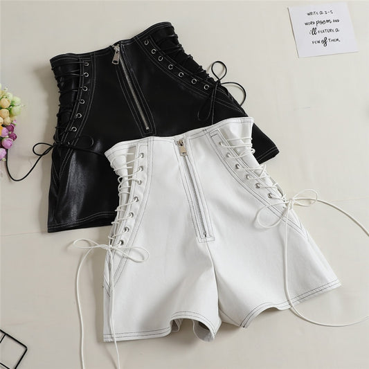 PU Shorts with laces High Waist